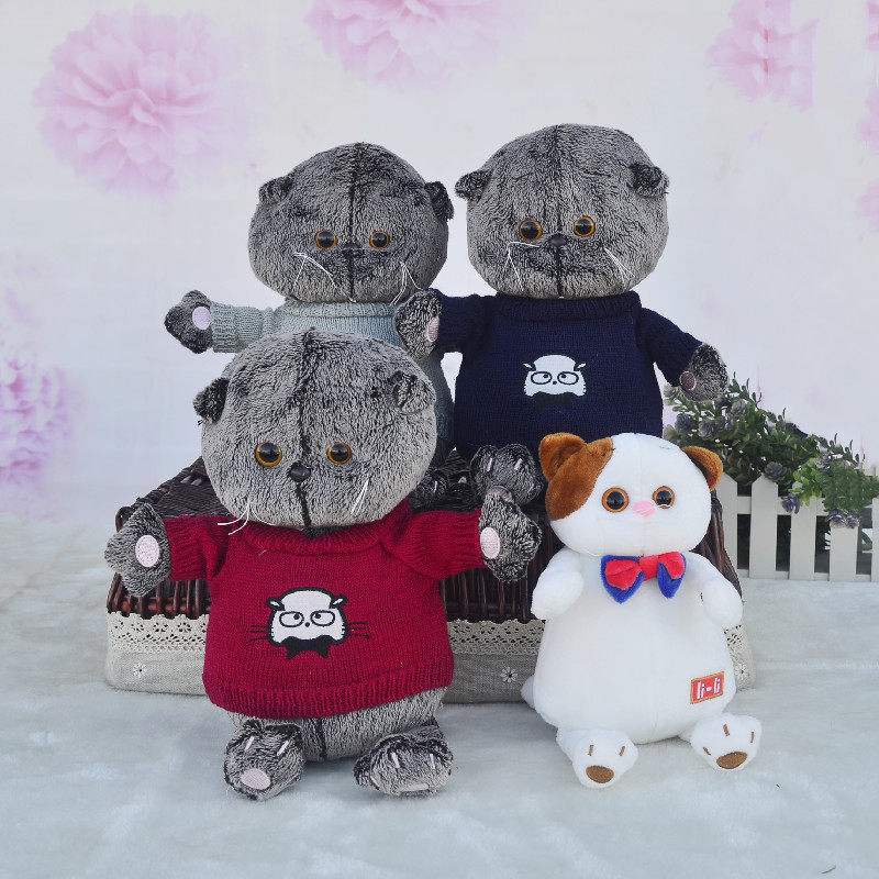 Simulation of cat plush toy blue cat doll children pillow cute cat doll to give baby birthday present