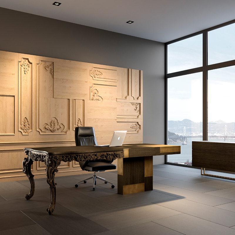 French Modern Creative Desk Chinese and Western Combined Element Long Table Ash Wood Plus Stainless Steel Boss Desk
