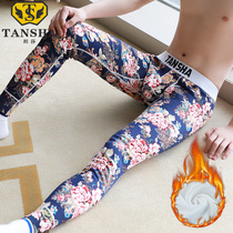 Personality warm pants Mens autumn pants plus velvet thickened cotton pants slim line pants pure cotton youth winter velvet pants bottoming tide