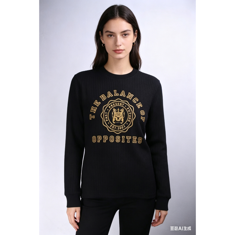 Spring and Autumn New Trendy Brand Rvca Women's Black Loose Thick Skateboard Print Round Neck Long-Sleeve T-Shirt Base Shirt
