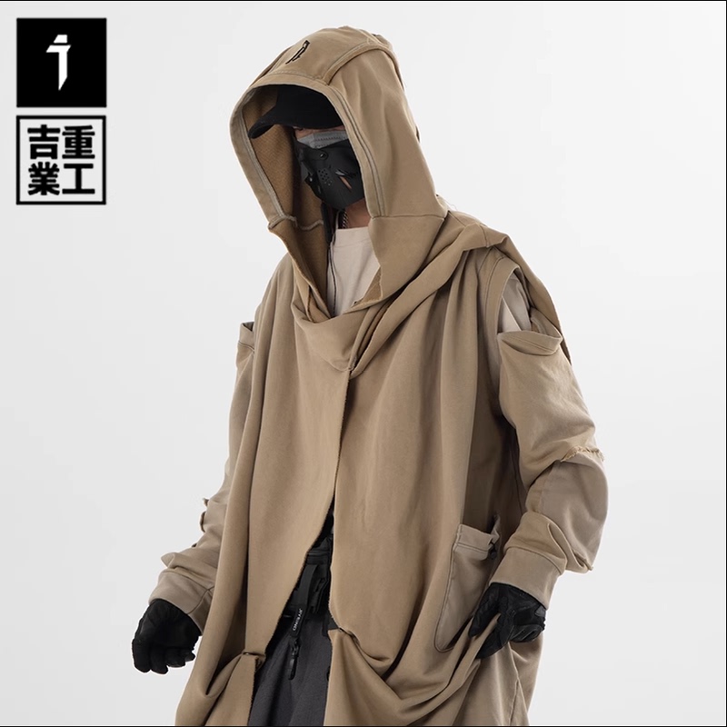 Jiye Heavy Industries 2023 Autumn Wasteland Style Long Coat Unisex Loose Casual Windbreaker Hooded Workwear Top Jiye Heavy Industries 2023 Autumn Wasteland Style Long Coat Unisex Loose Casual Windbreaker Hooded Workwear Top