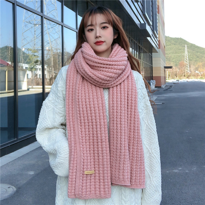 2026 New Style Handmade Knitted Wool Versatile Korean-Style Scarf for Women, Winter Solid Color Thickened Warm Couple's Neck Warmer