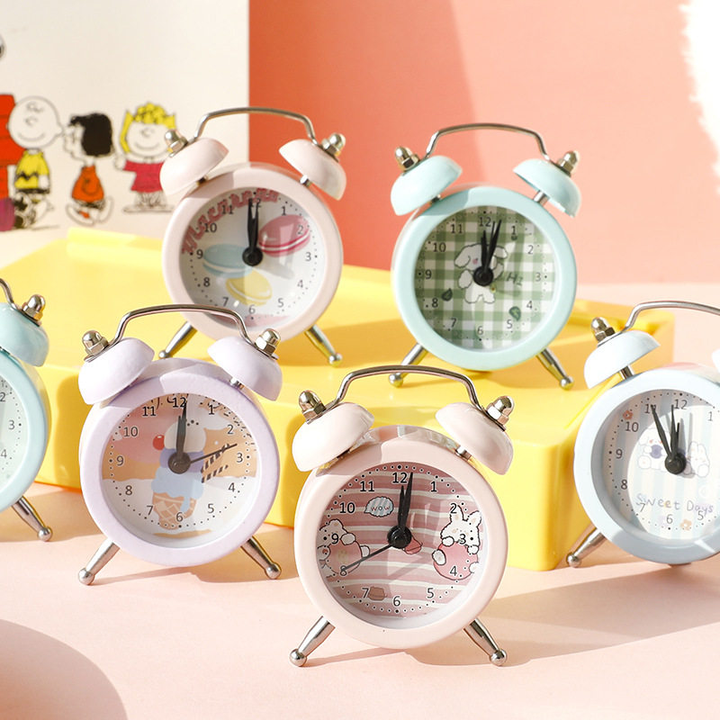 Mute Small Alarm Clock Boy Cartoon Children Schoolgirl Mini Cute Bedroom Bedside Creative Big Loud Sound Base Clock