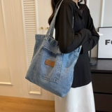 Джинсовый шоппер, вместительная и большая сумка на одно плечо, небольшая дизайнерская универсальная льняная сумка
