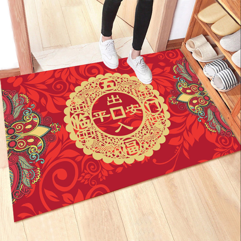 2022 Tiger Year Cartoon Print Ground Mat New Spring Festive Red Entrance Hall Foot foot Entrance Bathroom Rub Rug