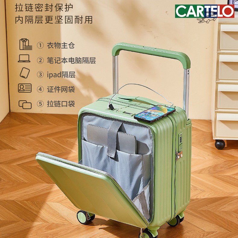 Luggage Suitcase 18inch with Front Opening, Unisex Trolley Case, Mini Small Carry-On Password Travel Suitcase, Multifunctional