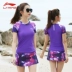 Li Ning áo tắm nữ chia bụng bảo thủ giảm béo thể thao ngắn tay Hàn Quốc sinh viên spa kiểu váy boxer áo tắm Bộ đồ bơi hai mảnh