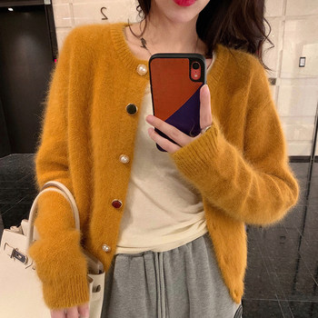 Mink velvet sweater cardigan coat ເຄື່ອງນຸ່ງຫົ່ມດູໃບໄມ້ລົ່ນຂອງແມ່ຍິງ 2022 ລະດູໃບໄມ້ລົ່ນໃຫມ່ໃນຕົ້ນລະດູໃບໄມ້ລົ່ນສູງແບບຮ້ອນແບບຫນາແຫນ້ນ sweater ນອກໃສ່