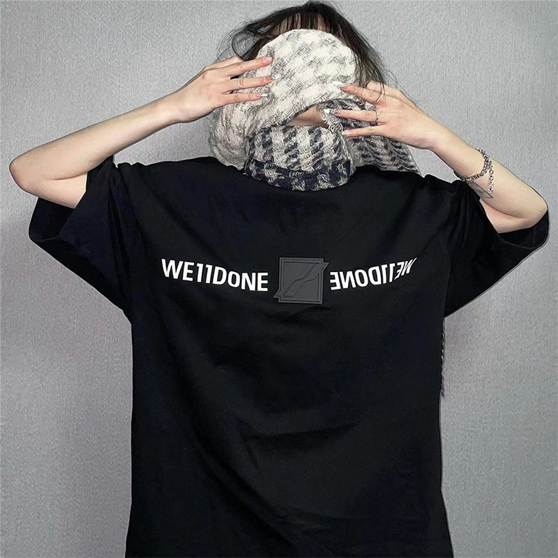 Authentic We11Done Trendy Brand Badge Mirrored Letter Short-Sleeved Men's and Women's Summer Couple Loose Casual T-Shirt
