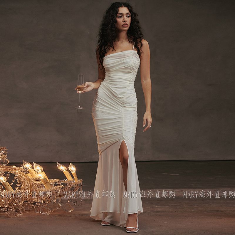 Genuine less house of cb oblique shoulder mesh tube top pleated waist fishtail long skirt dress dress Genuine less house of cb oblique shoulder mesh tube top pleated waist fishtail long skirt dress dress