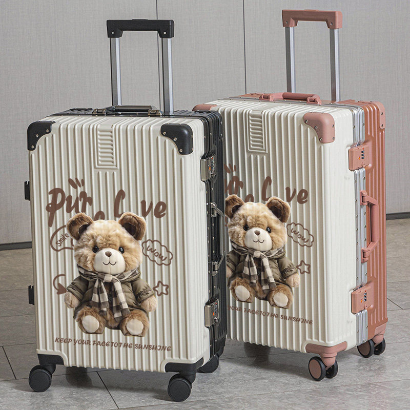 2026 New Panda Print Aluminum Frame Thickened Suitcase for Students Living in Dormitories, Trolley Case, Carry-on Password Suitcase, Durable