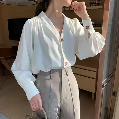 JACOOBS white shirt design sense niche lantern sleeve oversize lazy style retro Hong Kong style top