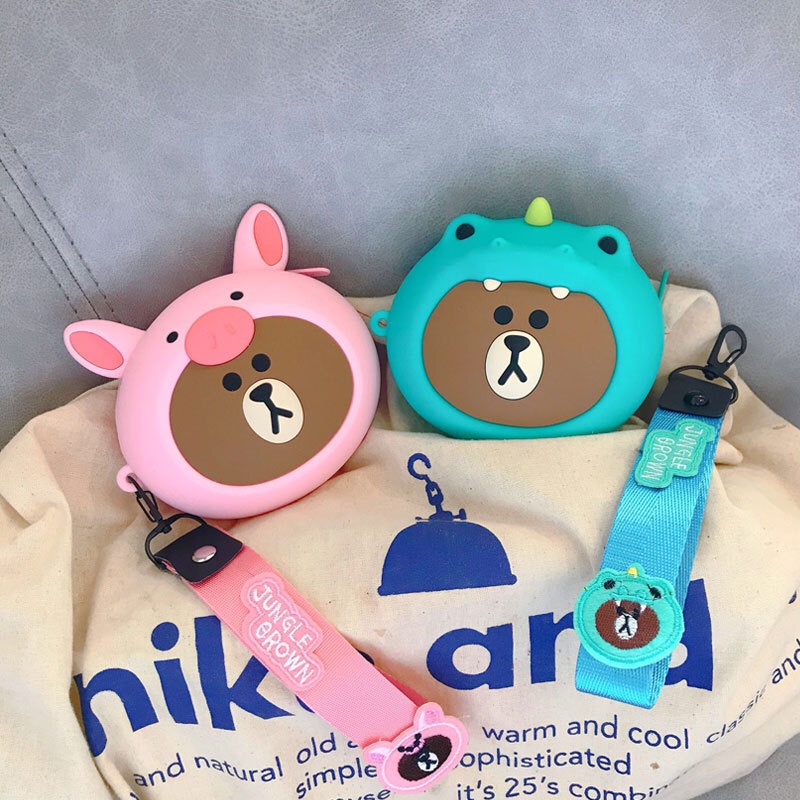 Hàn Quốc dòng gấu nâu khủng long dễ thương hoạt hình sáng tạo túi chìa khóa silicone đồng xu tai nghe lưu trữ túi mặt dây chuyền - Trường hợp chính ví da nam