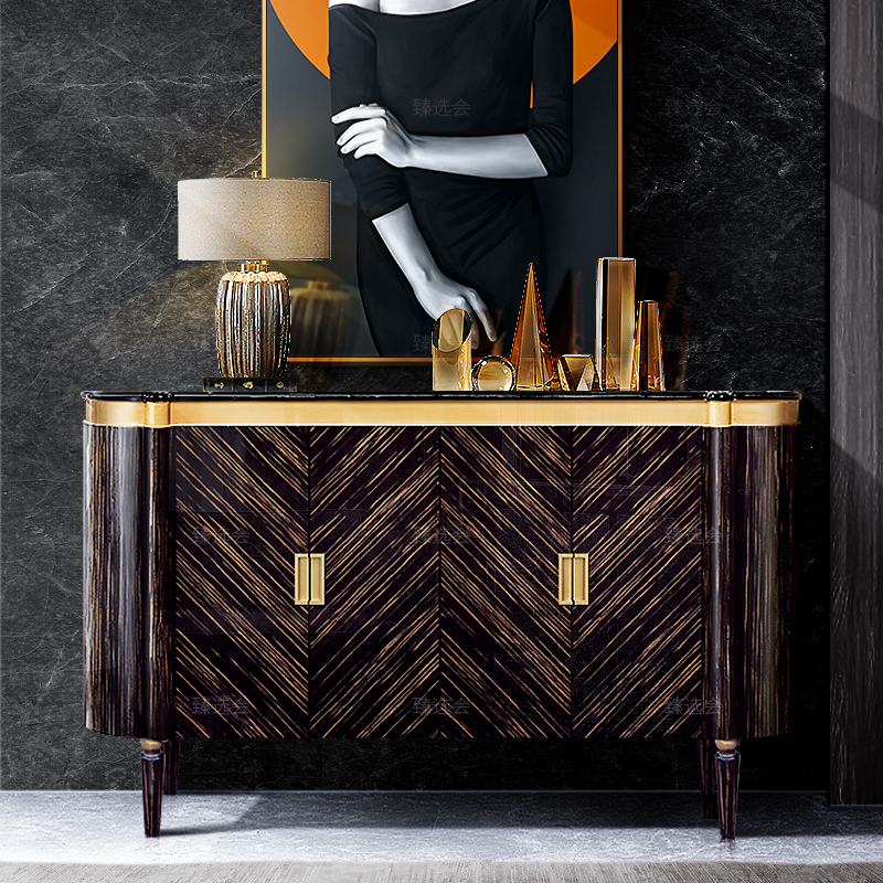 Italian style light luxury sideboard living room neo-classical solid wood locker decorative cabinet American entry black porch cabinet