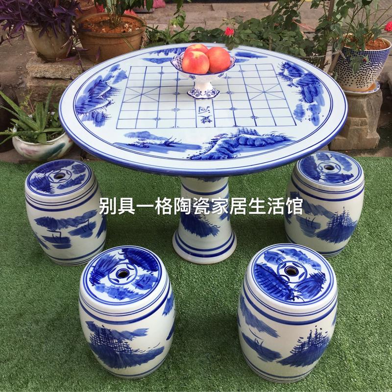 Jingdezhen Ceramic Table and Stool Set for Indoor and Outdoor Courtyard, Terrace, Villa, Balcony, Leisure Garden Tea Table and Chairs