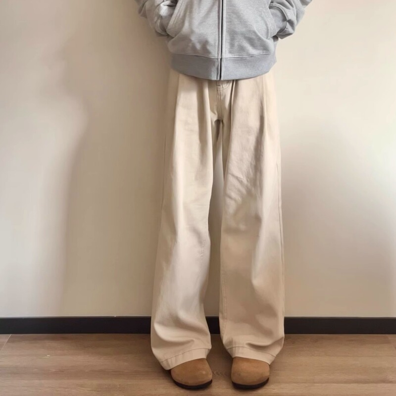Mature Japanese Retro Casual Loose Basic Versatile Straight-Leg Workwear Trendy Cotton Silhouette Long Pants