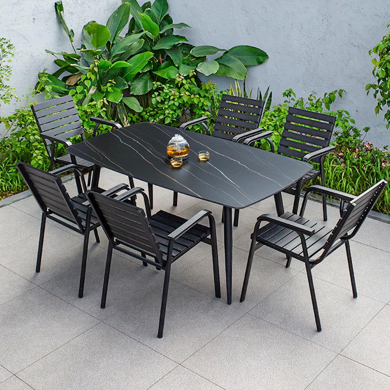 Outdoor Plastic Wood Rock Plate Table And Chairs Embalming Wood Combination Waterproof Sunscreen Cafe Outdoor Open-air Balcony Outside Swing Patio