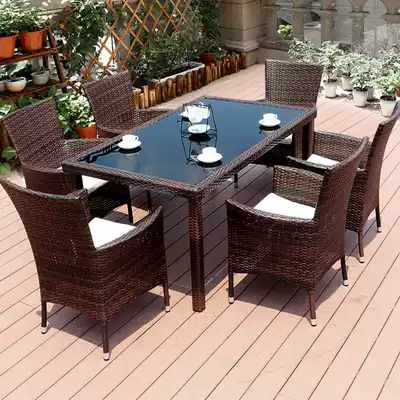 Outdoor balcony table and chair combination Outdoor open-air courtyard waterproof sunscreen rattan chair three-five-piece leisure rattan woven rattan chair