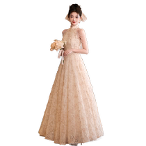 Flower halter neck engagement evening dress for women light luxury niche high-end adult ceremony toast dress brides high-end princess dress