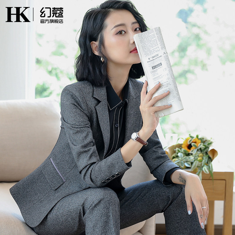 Gray suit women's Korean version of the temperament small suit college student tide overalls interview formal wear autumn professional workwear