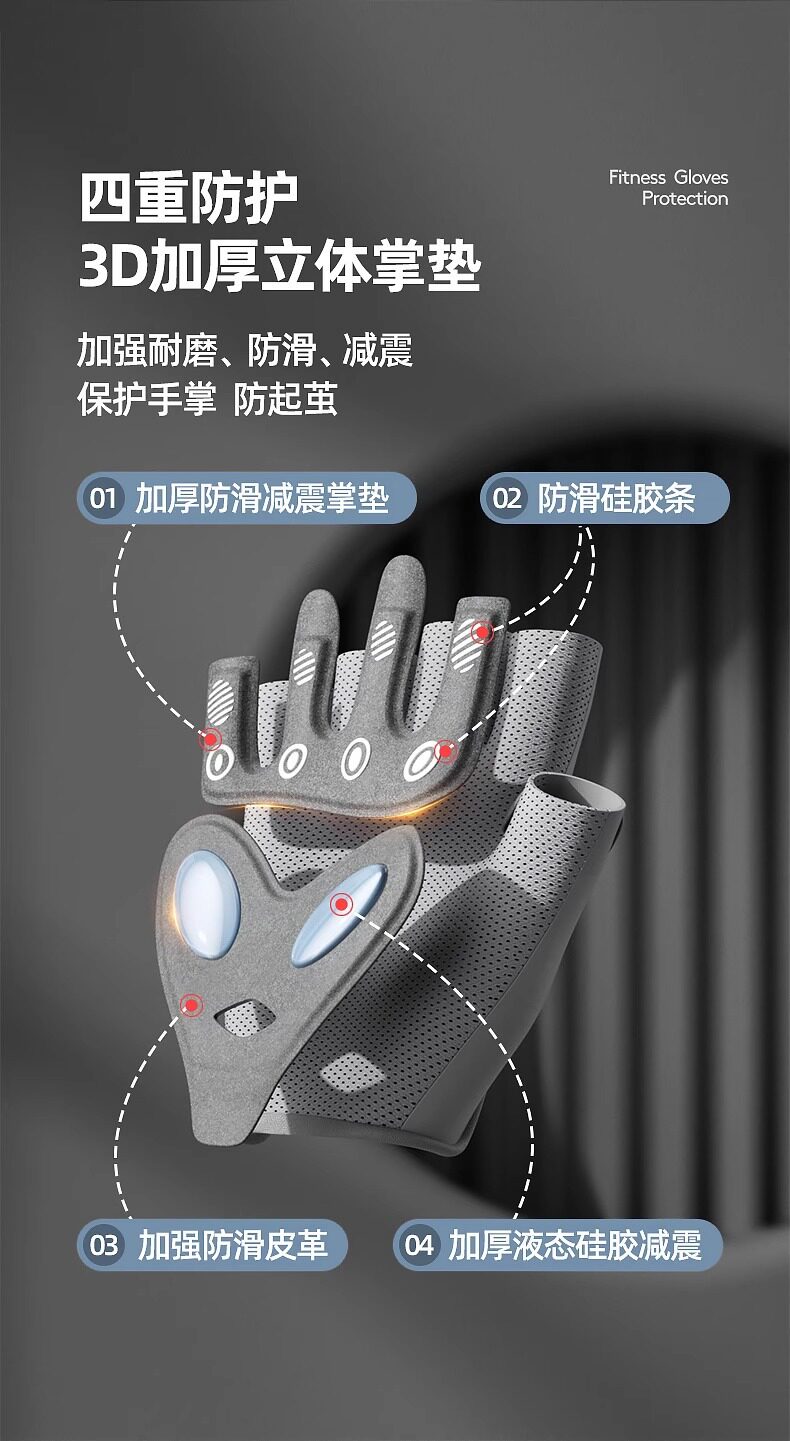 Перчатки для йоги 外星科技运动手套女瑜伽健身锻炼防滑减震半指耐磨透气防起茧骑行 OTHER
