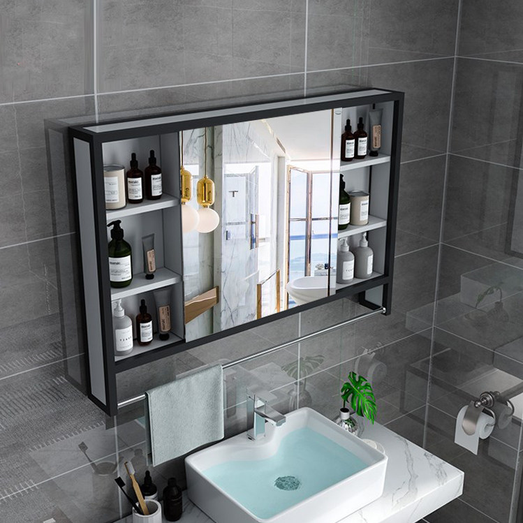 Nordic aluminum alloy black bathroom mirror Household powder