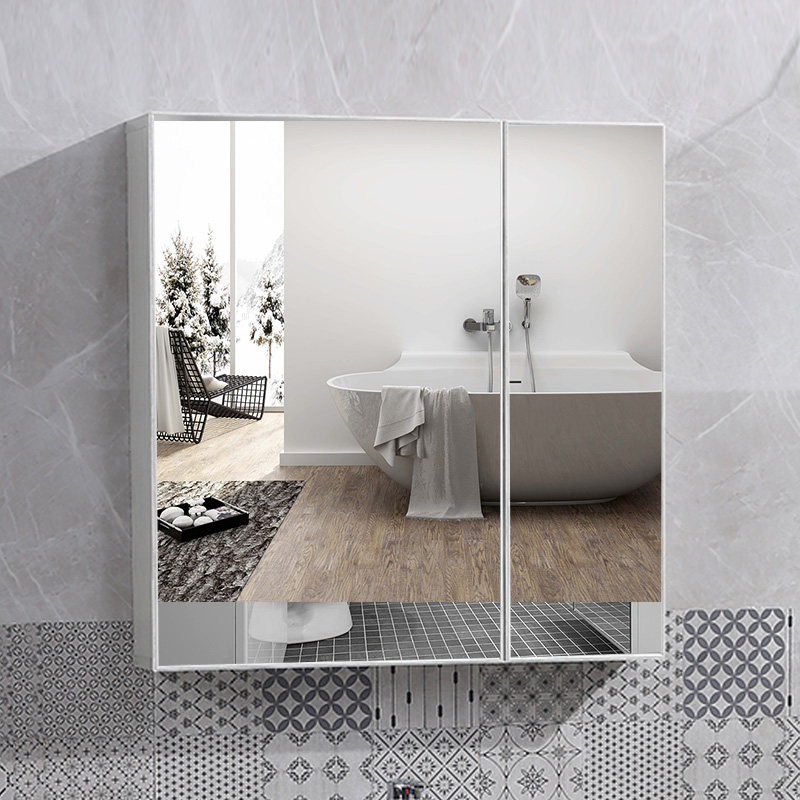 Full mirror cabinet Space aluminum bathroom mirror cabinet Wall-mounted vanity toilet with shelf Mirror box toilet wall-mounted cabinet