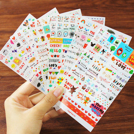 Korean set cartoon cute hand account stickers Transparent PVC girl diary decoration DIY album stickers 6 pieces
