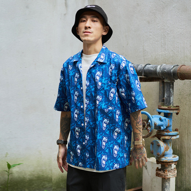 Subreeef Roaring Beast Dark Islands Loose Short Sleeves West Coast Summer Streets Hawaii Flowers Shirts Loose Comfort