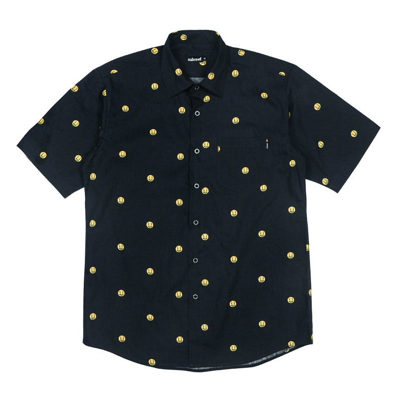 Subreef worship gold smiley men's and women's short-sleeved shirts dark island vintage American street flower shirt loose and comfortable