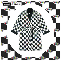 subreef dark island checkerboard pajamas for men and women autumn and winter polar fleece Japanese-style robes loose and comfortable trendy home clothes