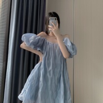 Small age-reducing thin tutu careful machine suspender dress one-shoulder French fairy skirt bubble sleeve woman