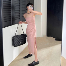 Han Milaifa Style Retro Harnesses One-piece Dress Feminine Pink Temperament Open Fork Display Slim Gentle Skirt Texture Advanced Sensation