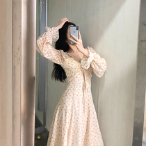 (New Year spike) French thin dress Floral waist age reduction Fairy dress First love date court dress