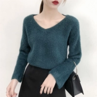 150cm nhỏ nữ phiên bản Hàn Quốc của áo len nhung cổ chữ V giả nhung lười là áo len mỏng mùa thu đông - Áo / áo thun áo phông nữ