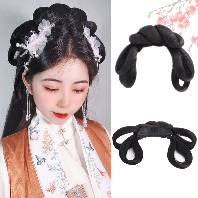 Hanfu wig bag ancient style female lazy man hair band style full head set hair bun one ming costume hairstyle wig