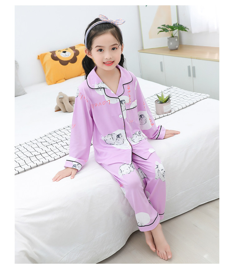 儿童睡衣春秋季薄款牛奶丝长袖卡通女孩小孩男童女童家居服套装详情59
