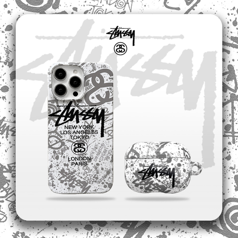 White — Stussy Street Fashion New With Air Pods Earphone Holders Carry 15, 14, 13, 12, Airpods 1, Airdpods 2, Airpods 3