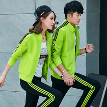 Couple sports suit men and women with spring and autumn long sleeve sweater Leisure running fitness clothing cotton three-piece set