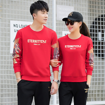 Couple sports suit men and women Spring Autumn long sleeve Leisure running fitness clothes cotton round neck sweater two-piece set