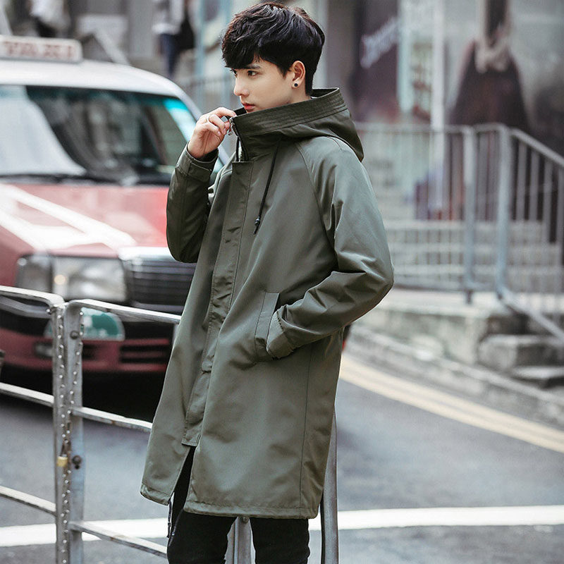 Teen windbreaker men's medium and long version of the spring men's coat plus fat plus loose version of the spring handsome large size tide fat