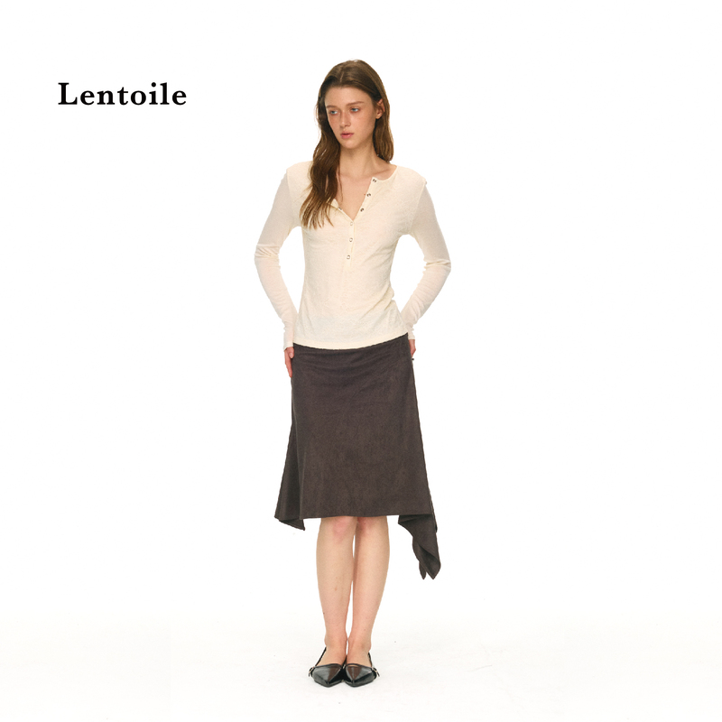 Lentoile Retro Henry Collar Long-Sleeved Top 2026 Autum Lace Splicing Knitted Bottoming Shirt for Women