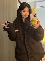 Black stand-up collar down cotton jacket womens winter new cotton-padded jacket jacket loose thickened couple oversize cotton-padded jacket tide