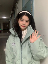 Light green down padded jacket womens trendy brand stand-up collar padded couple padded jacket loose American oversize padded jacket