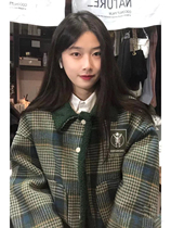 American retro plaid lamb velvet coat womens winter loose Korean style thickened trendy oversize cotton coat