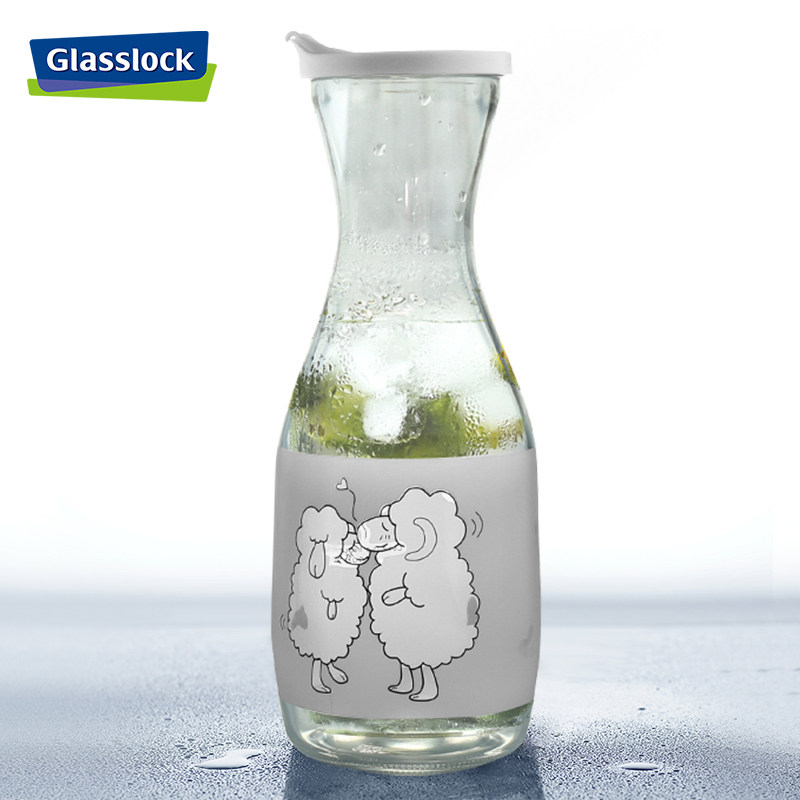 glasslock imported large capacity glass cold water bottle small sheep cartoon glass cold drink pot couple juice pot