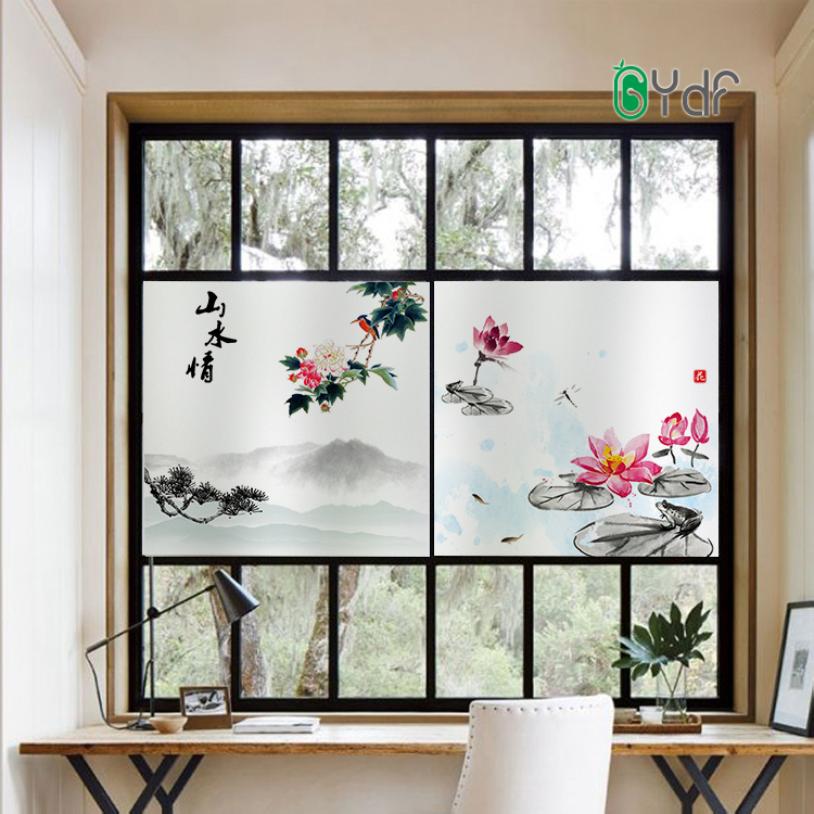 Glass sticker foil translucent opaque anti-peeping window lotus bathroom bathroom sliding door scrub privacy film