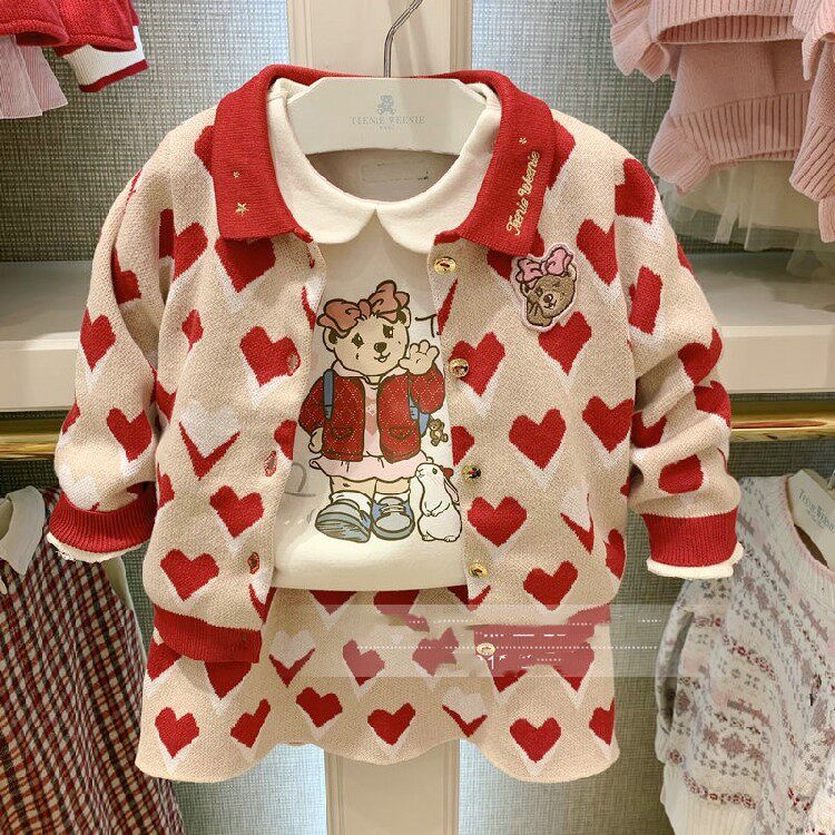 TW Little Bear children's clothing 21 Spring and autumn money girls baby clothes knit cardio-hoodie short dress Two-style suit T0CK211151A