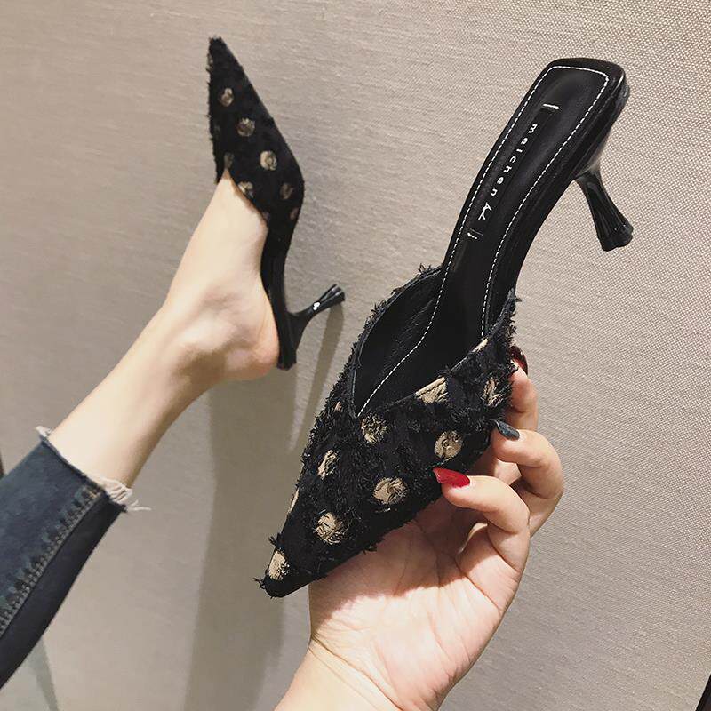 Hong Kong 2022 Summer new internet red Baotou outside wearing half slippers girls high heels slim to little fresh wave points