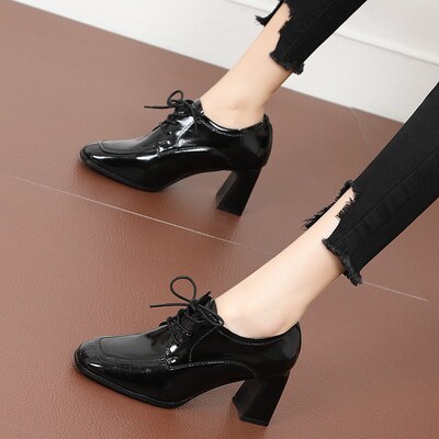 Hong Kong Square Head Port Wind Net Red High Heels New 100 Hitch Pair Two Wearing Naked Boots Soft Leather Deep Mouth Coarse Heel Single Shoes